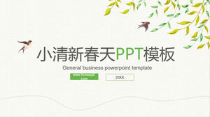 Download de modelo de PPT de tema de primavera de fundo de andorinha simples e fresco de vime e andorinha pequena