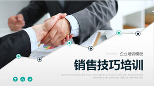 Sales skills training PPT template with handshake character background