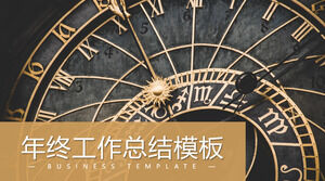 Black and gold wind work summary PPT template with exquisite clock background