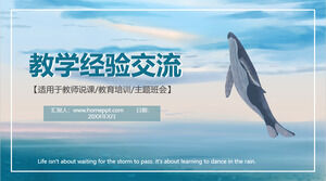 Plantilla PPT de intercambio de experiencia docente con mar azul y cielo azul y fondo de ballena