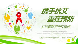 Hand in hand to fight AIDS in prevention PPT template