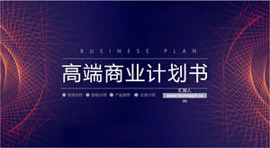 Template PPT rencana bisnis kelas atas dengan latar belakang garis berputar