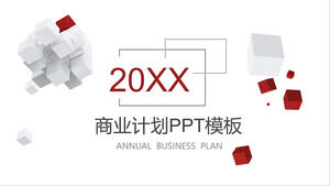 เทมเพลต PPT ของแผนธุรกิจพร้อมพื้นหลังลูกบาศก์สีแดงและสีขาว