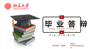 Descarga gratuita de la plantilla PPT para la defensa de la graduación con el fondo de la gorra de doctorado del libro