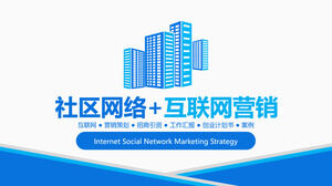 Rede de comunidade simples azul + modelo PPT de marketing na Internet