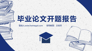 Template PPT untuk proposal tesis dengan latar belakang buku biru yang digambar tangan