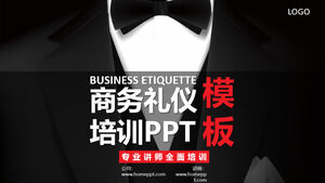 PPT template for business etiquette training with black dress background