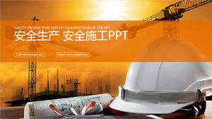 PPT template for safety management of safety helmet background in construction site