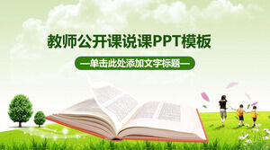 Plantilla PPT para clases abiertas de maestros con fondo de libro de texto de hierba