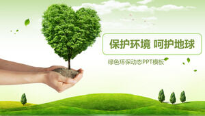 PPT template for environmental protection of green trees and grassland background