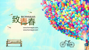 Szablon PPT na 20. rocznicę zjazdu „Młodzieży” z kolorowymi balonami na niebieskim niebie
