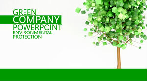 绿色环保PPT模板，简单的绿色立体树背景