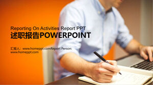Template PPT laporan kerja dengan latar belakang tulisan oranye