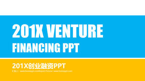 Template PPT dari rencana pembiayaan wirausaha datar dengan portofolio biru dan kuning