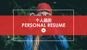 Unduh template PPT resume fotografer dengan gaya majalah merah