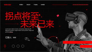 Modelo de ppt de relatório de produto vermelho preto tecnologia VR