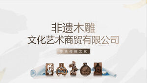 Modelo PPT para relatório de negócios de escultura em madeira marrom Guofeng