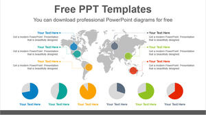 เทมเพลต Powerpoint ฟรีสำหรับแผนภูมิวงกลมแผนที่โลก