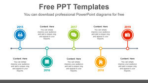 Plantilla de PowerPoint gratuita para cinco líneas de tiempo en círculos