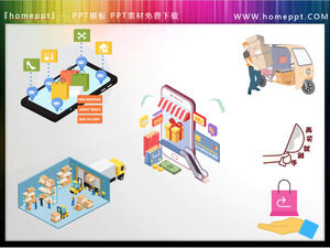6 pequenas ilustrações do tema de compras de e-commerce PPT