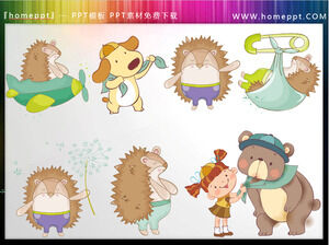 Cartoon Little Hedgehog Dog Big Bear Little Girl PPT Material