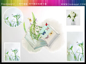 新鮮な緑の植物の本の蝶PPTイラスト
