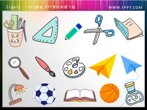 15 farbige Cartoon-Briefpapier-PPT-Icon-Materialien