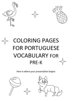 유아원을 위한 포르투갈어 어휘 색칠 공부 페이지
