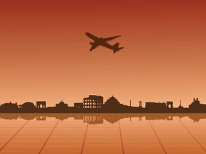 Plane flying over the city Powerpoint Templates