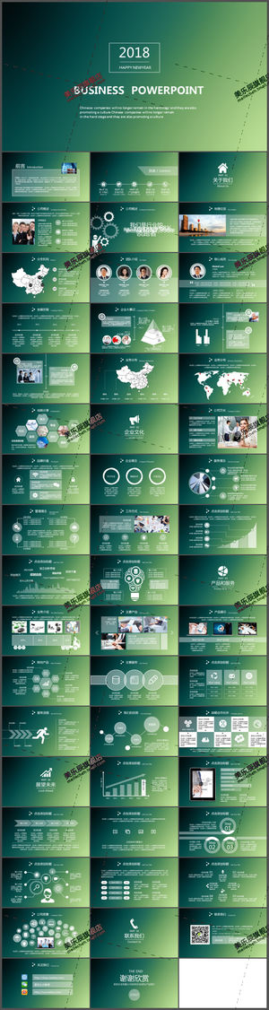 Fresh green business chart data PPT template