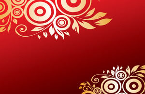 22 beautiful festive gold lace flowers red background ppt template