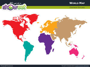 7 континентов карта мира шаблон РРТ материала