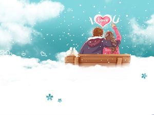 겨울 의자에 로맨틱 한 연인의 낭만적 인 초상화