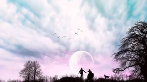그리고 손에 사랑의 손 2014 발렌타인 데이 슬라이드 배경 그림 보름달을 즐길 수