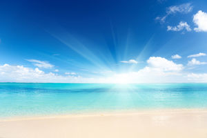 海滩白云蓝天蓝海PS合成的PPT背景图片