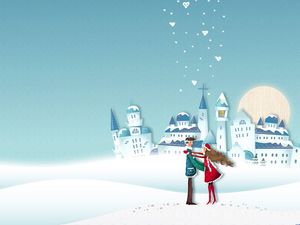Beautiful snow romantic lovers ppt background picture (3 photos)