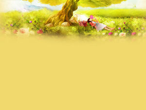 Küçük kız ppt arka plan resmin okuma yatan çiçeklerin altında Büyük ağaç