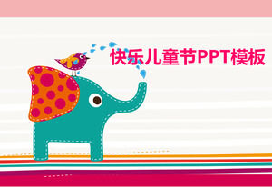 template ppt sezione illustrazione stile di design per bambini - Bird e felice elefante gioco