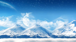 雪山積雪PPT背景圖片近藍天