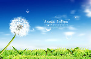 Blue sky white clouds dandelion background picture