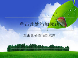 Butterfly green leaf dew spring ppt template