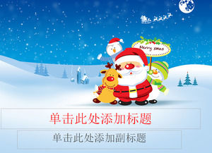 Kartun Santa Claus Reindeer Snowman - Aesthetic Vector Snowy Biru Natal ppt Template