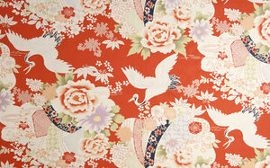 Guindaste bordados de flores padrão auspicioso imagem de fundo pano