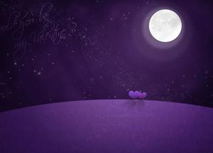 满月浪漫的粉紫爱PPT背景图片
