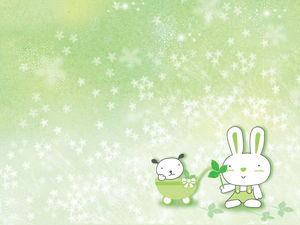 韩式可爱的小兔子灯绿色幻灯片背景图片