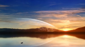 Gunung danau sunset refleksi gambar latar belakang ppt