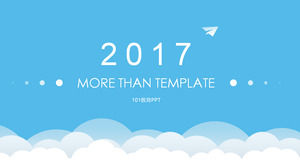 Paper plane direction - vector cloud bright blue flattened business ppt template