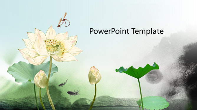 PPT 템플릿 중국 스타일의 연꽃 테마