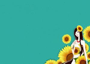 漂亮的女孩向日葵背景图片