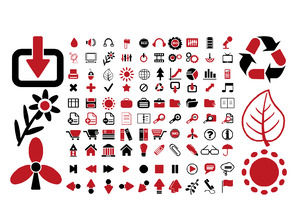 红色和黑色的商务办公生活娱乐UI图标PPT素材